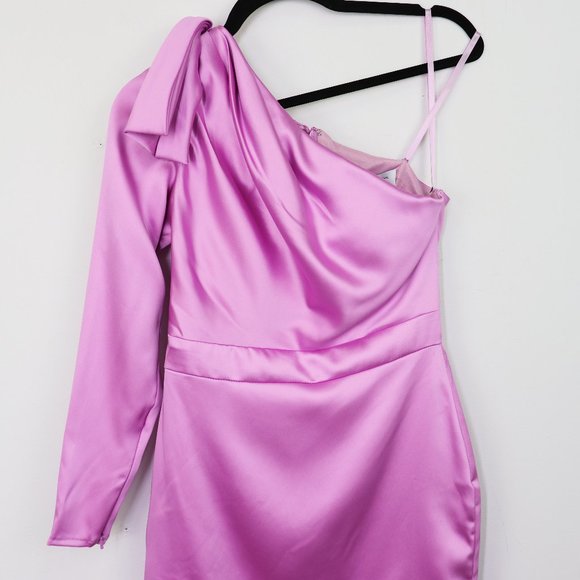 NWT Ienna for Mac Duggal 26500 One Shoulder Long Sleeve Satin Mini Dress Orchid - Picture 6 of 8